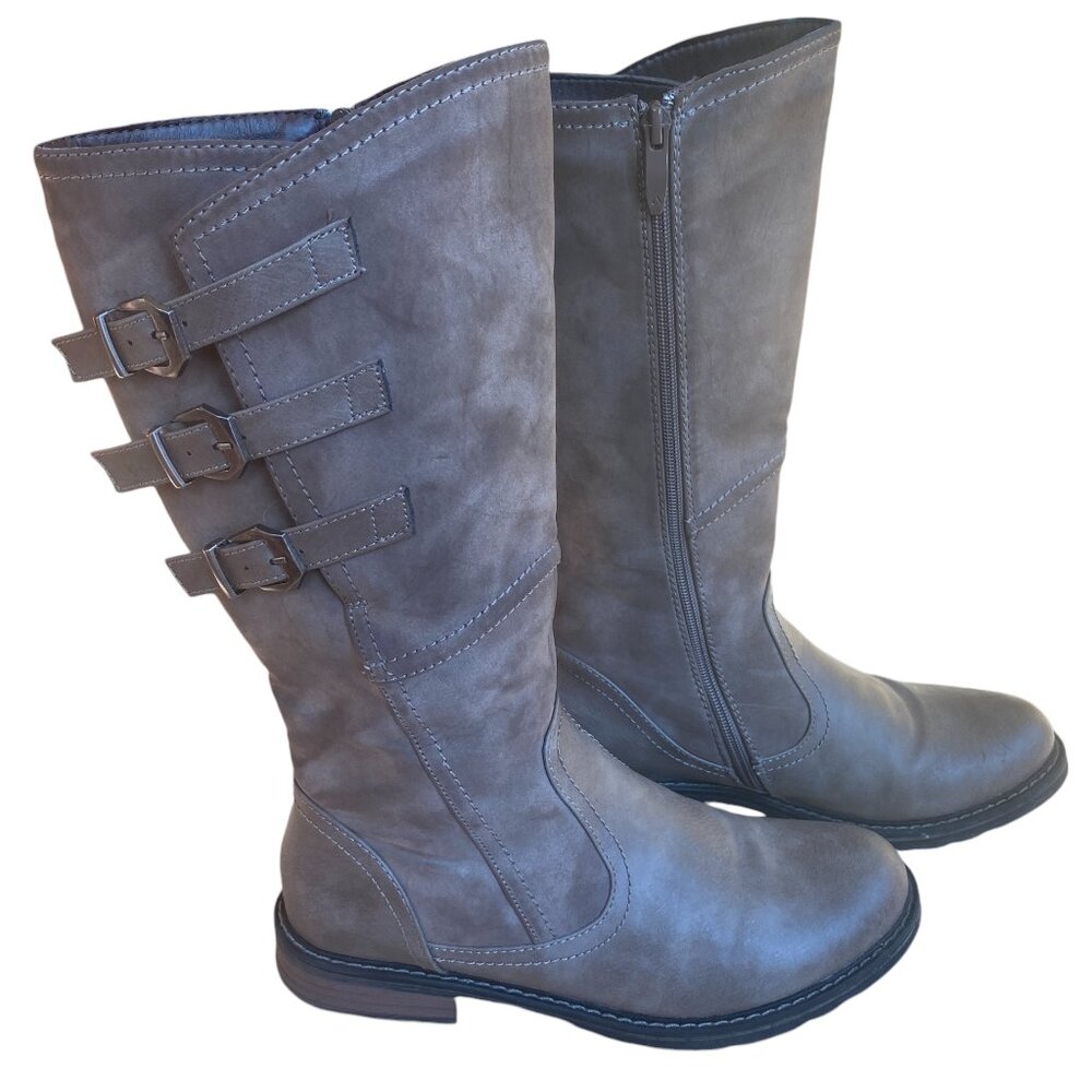 Patrizia Dercetis Faux Leather Suede Tall Boot Taupe Brown Buckle Farm Riding-8